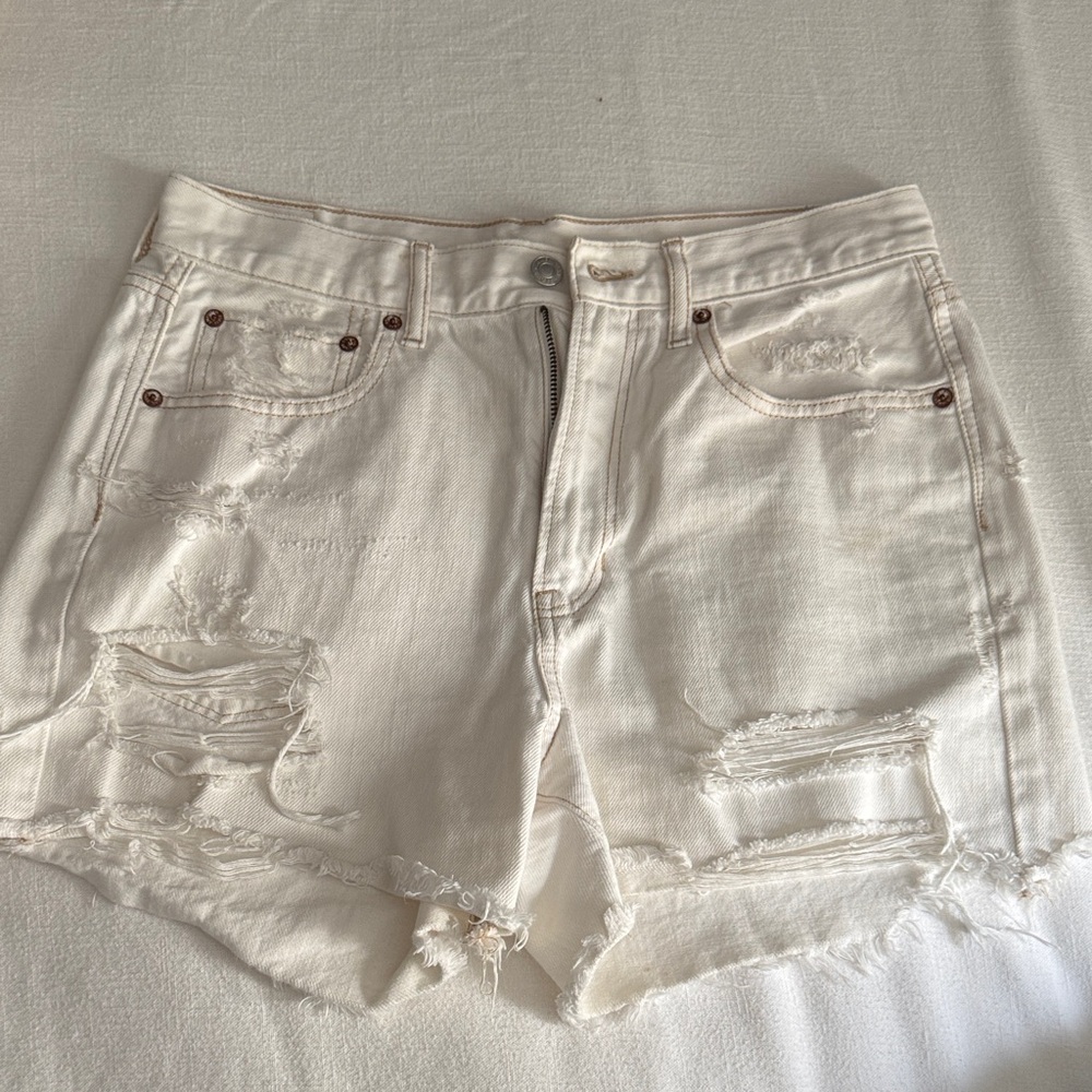American Eagle Outfitters Cream Distressed Jean Shorts